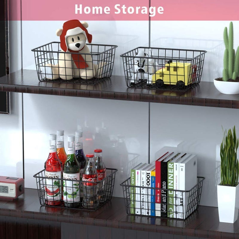 LeleCAT Black Wire Storage Baskets, Metal Household Storage Organizer for Kitchenï¼ŒPantry, Shelf, Freezer, Bathroomï¼ŒBlack 2 Pack - Image 3